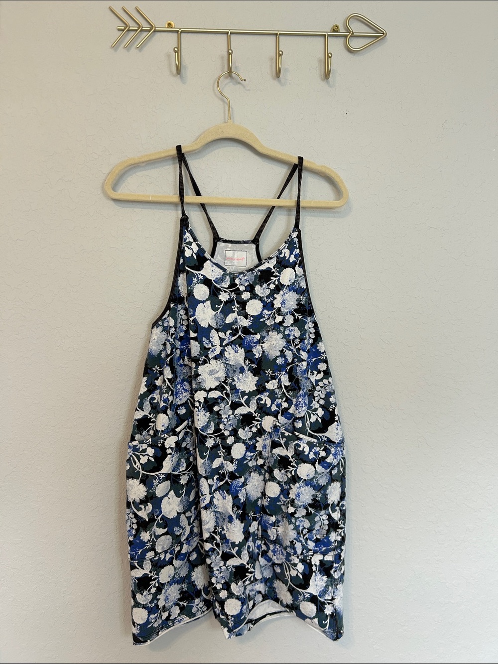 NWOT FP Movement Floral Romper XS Blue Black Strappy Back Free People